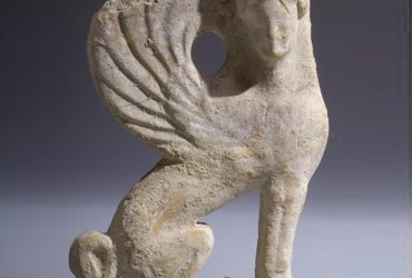 Greek, Corinthian, Cut-out Relief of Sphinx, 5th century BCE, Clay. H. 10 cm (4 in.) W. 6 cm (2 3/8 in.). Collection of the Nasher Museum. Gift of Barbara Newborg, M.D., from the collection of Walter Kempner, M.D.
