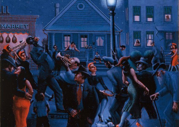 Archibald J. Motley Jr., “Gettin’ Religion,” 1948. Oil on canvas.Credit Whitney Museum of American Art, purchase, Josephine N. Hopper Bequest, by exchange.