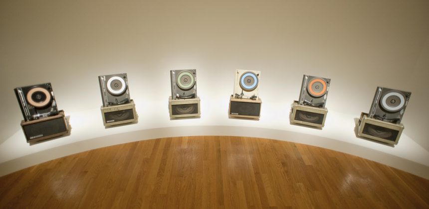 David McConnell, "Phonosymphonic Sun," 2008-09. Acrylic on phonographs with 6-channel sound, dimensions variable. | Photo by J Caldwell