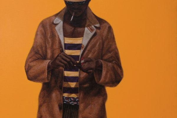 Barkley L. Hendricks, Down Home Taste, 1971. Oil and acrylic on linen; 48 x 48 inches (121.92 x 121.92 cm). Courtesy of the Office of the Dean of Students, Cornell University, Ithaca, New York. Gift of Michael Straight to the Willard Straight Hall Collection. Image courtesy of the artist and Jack Shainman Gallery, New York, New York. © Barkley Hendricks.