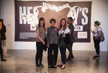 Nasher Museum Director Sarah Schroth (center) poses with Jennifer McCracken New (T’90, L’94) (right) at the Contemporary Arts Center. Photo by J Caldwell.