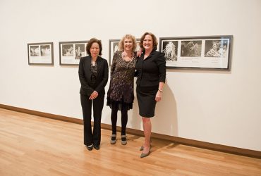 Nasher Museum Director Kim Rorschach poses in the gallery with artist Carolee Schneemann and Duke Professor Kristine Stiles. Photo by J Caldwell.