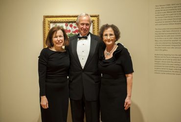 Outgoing Nasher Museum Director Kim Rorschach poses in the gallery with Duke President Richard H. Brodhead and Nancy A. Nasher, L’79, chair of the Board of Advisors. Photo by J Caldwell.