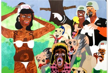Nina Chanel Abney, Randaleeza, 2008. Acrylic on canvas, 90 × 94 inches (228.6 × 238.76 cm). Private collection. Image courtesy of the Nasher Museum of Art at Duke University. Photo by Peter Paul Geoffrion. © Nina Chanel Abney.