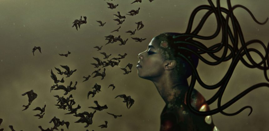 Wangechi Mutu, The end of eating Everything (still), 2013. Animated video (color, sound), 8:00 minutes 8:00 minute, 6 + 2 AP Video. Museum purchase. Commissioned by the Nasher Museum of Art at Duke University.