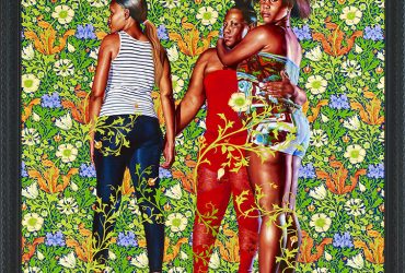 Kehinde Wiley’s work is both a reaction to and continuation of the history of art. Through an accumulation of the past and present, he incorporates a range of both art historical and urban vernacular styles, depicting young black men and women dressed in today’s casual fashions but posed as figures from old master paintings. The stances of the Jamaican women in this work are taken directly from the nineteenth-century painting Naomi and her Daughters by the British artist George Dawe. By placing his subjects in borrowed poses, Wiley challenges established notions about black identity, history, and power. One of a series of Jamaican portraits, this painting also addresses the country’s troubled ties to England, which colonized the island in the mid-1600s.