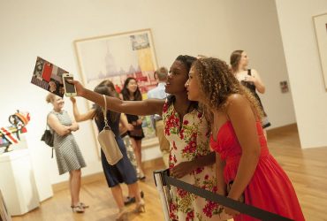 First-year students explore the galleries during a student party. Photo by J Caldwell.