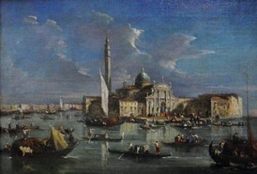 School of Francesco Guardi, Italian, View of Venice, 18th century. Oil on canvas, 22 x 28 3/4 inches (55.9 x 73 cm). Collection of the Nasher Museum. Anonymous gift. Photo by Peter Paul Geoffrion.