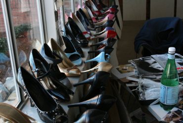 Shoes line the windowsill of Barkley L. Hendricks's studio at Golden Belt in October 2009. Photo by Courtney Reid-Eaton.