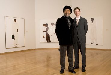 Artist Barkley L. Hendricks with Chief Curator Trevor Schoonmaker. Photo by Duke Photography.