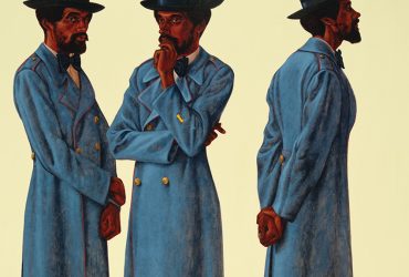 Barkley L. Hendricks, Bahsir (Robert Gowens), 1975. Oil and acrylic on canvas, 83 ½ x 66 inches (212.1 x 167.6 cm). Collection of the Nasher Museum of Art at Duke University. Museum purchase with additional funds provided by Jack Neely, 2007.5.1. © Barkley L. Hendricks. Photo by Peter Paul Geoffrion.