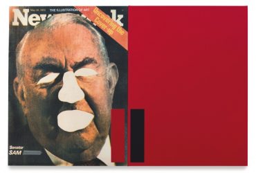 Antonio Dias, The Illustration of Art/Uncovering the Cover-Up, 1973. Screenprint and acrylic on canvas, 35.82 x 53.54 inches (91 x 136 cm). Courtesy of the artist and Galeria Nara Roesler, New York, New York, and Rio de Janeiro, Brazil. © Antonio Dias.