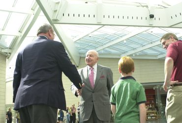 Blake Byrne enjoys a moment with museum benefactor and namesake Raymond D. Nasher during the opening of the museum in October 2005. Photo by Duke Photography.