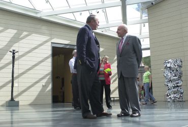 Blake Byrne enjoys a moment with museum benefactor and namesake Raymond D. Nasher during the opening of the museum in October 2005. Photo by Duke Photography.