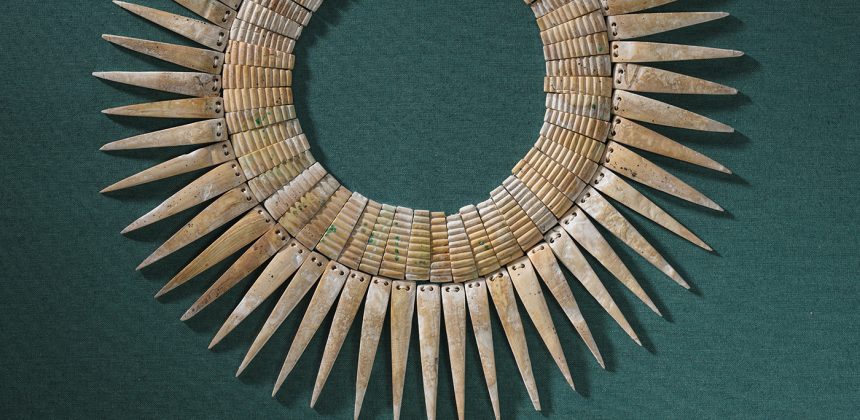 Nazca (Peru), Collar, 200–600 CE. Shell, 15 x 18 inches (38.1 x 45.7 cm). Collection of the Nasher Museum of Art at Duke University. Gift of Mr. and Mrs. Charles Dukes, 1973.78.1. Photo by Peter Paul Geoffrion.