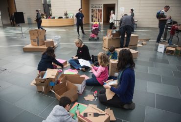 The Nasher Museum's Great Hall is transformed into a Cardboard City during the Nasher's Free Family Day on Sunday, Jan. 26th. During the event, visitors created structures out of cardboard shipping boxes, tape, construction paper, and markers. The event also featured live performances by the nationally recognized traveling theatrical group Bright Star Touring Theatre who performed a program of African folktales in the Lecture Hall. Photo by J Caldwell