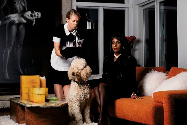 Renee Cox, The Housewife Missy at Home from the series Black Housewives, 2009. Digital inkjet print on watercolor paper, edition 2/3, 30 x 40 inches (76.2. x 101.6 cm). Collection of the Nasher Museum of Art at Duke University. Gift of Marjorie (P'16, P'19, P'19) and Michael Levine (B.S.'84, P'16, P'19, P'19), 2020.14.1. © Renee Cox.