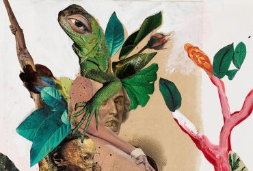 Wangechi Mutu, Man-eating lizard, 2012. Collage on paper, 19 1/4 × 15 1/4 inches (48.9 × 38.74 cm). Collection of the Nasher Museum of Art at Duke University. Gift of Trent Carmichael, 2021.8.1. © Wangechi Mutu. Courtesy of the artist and Gladstone Gallery, New York and Brussels.