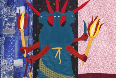 Christopher Myers, Hecate, 2019. Appliqué fabric, 72 × 48 inches (182.88 × 121.92 cm). Collection of the Nasher Museum of Art at Duke University. Gift of Fort Gansevoort, New York; 2021.15.1. © Christopher Myers. Photo by Peter Paul Geoffrion.