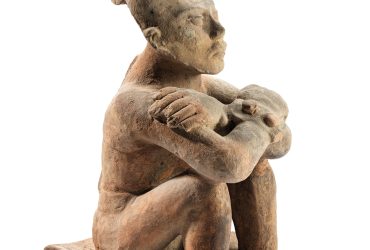 Veracruz (Mexico), Seated nude man, 600–900 CE. Ceramic, 14 5/8 x 7 3/16 x 11 inches (37.2 x 18.3 x 28 cm). Collection of the Nasher Museum of Art at Duke University. Gift of Dr. and Mrs. William Stein, 1979.21.1. Photo by Peter Paul Geoffrion.