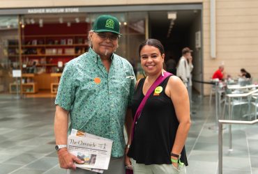 Nasher Friends Board Member Danny Bell (Lumbee/Coharie) with Reckoning and Resilience artist Jessica Clark (Lumbee)