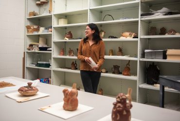 Diana Sanchez, Duke Class of 2022 and 2022 Carmichael Intern at the Nasher Museum, gives a presentation to museum colleagues about her research