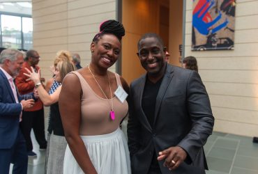 Nicole Oxendine and Michael S. Williams enjoy the Director's Preview event for Roy Lichtenstein: History in the Making, 1948 — 1960