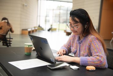 A student studies for finals at the Nasher Museum on December 12, 2022