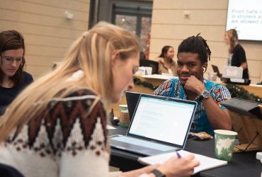 Duke students study for finals at the Nasher Museum on December 12, 2022