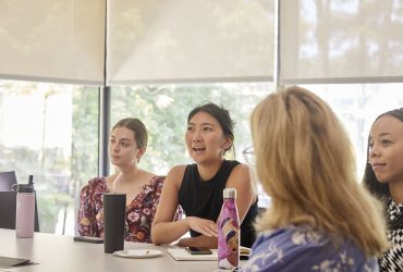 Nasher Museum Curatorial Assistant Julianne Miao asks a question during intern presentations