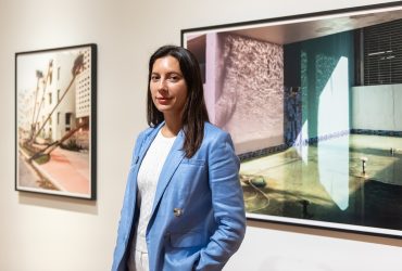 Artist Anastasia Samoylova with her work in the exhibition Second Nature