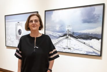 Artist Anna Lindal with her work in the exhibition Second Nature